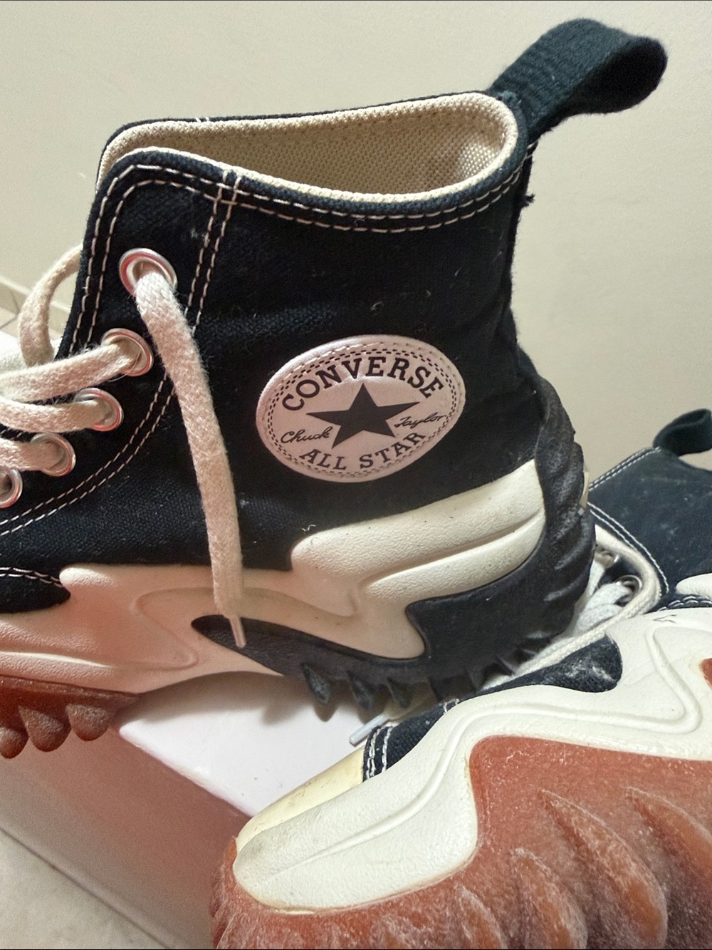 Converse Black and Cream High-Top Chunky Sole Sneakers - Picture 4 of 4
